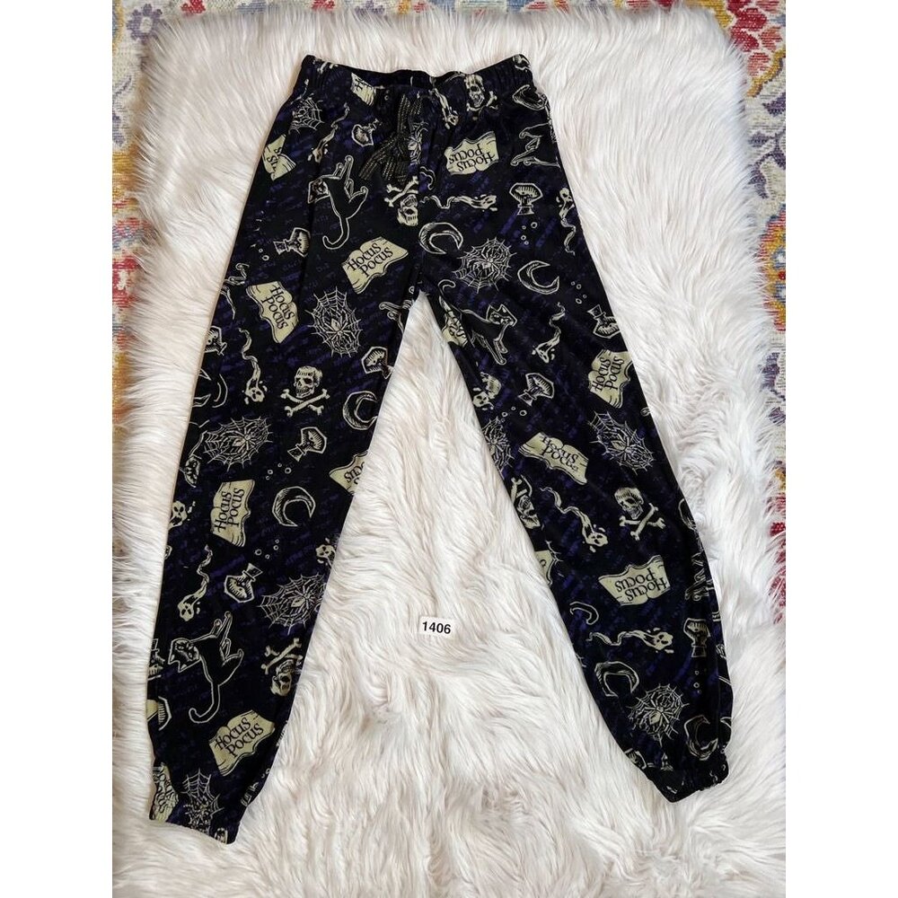 Disney Hocus Pocus Womens Joggers Small Black Multicolor Novelty Drawstring Pock